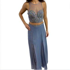 Say Yes to the Prom two-piece silver gray rhinestone gown, 9/10